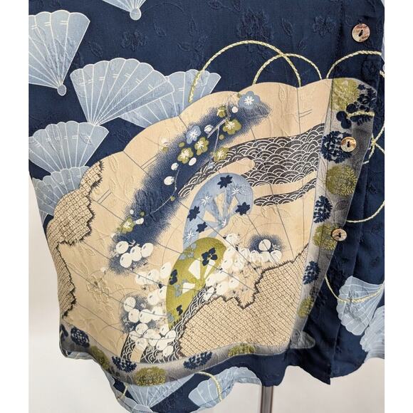 Citron Santa Monica Tunic Top Blue Silk Asian Fan Floral Print Women's Size 3X - Picture 3 of 7